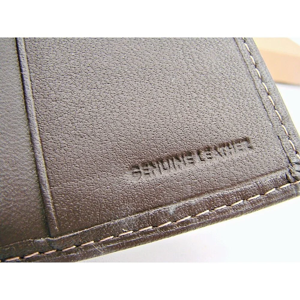 NEW Perry Ellis Brown Leather Billfold Wallet Interior Security Zipper Trifold